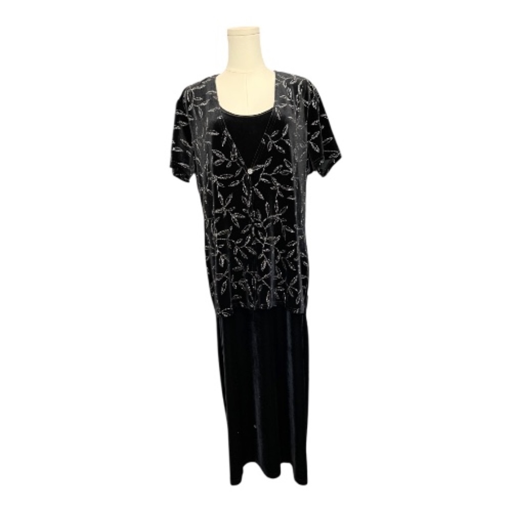 ✨ EUC KATHIE LEE COLLECTION Black Silver Metallic Velour Dress | Sz XL